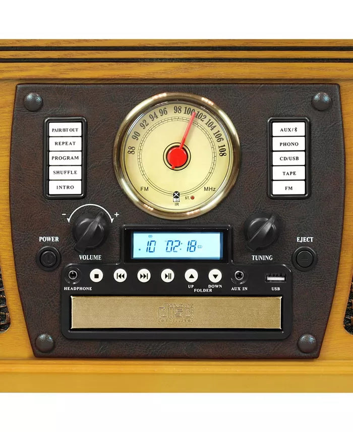 Navigator 8-in-1 Wood Record Player-Classic Vinyl Record