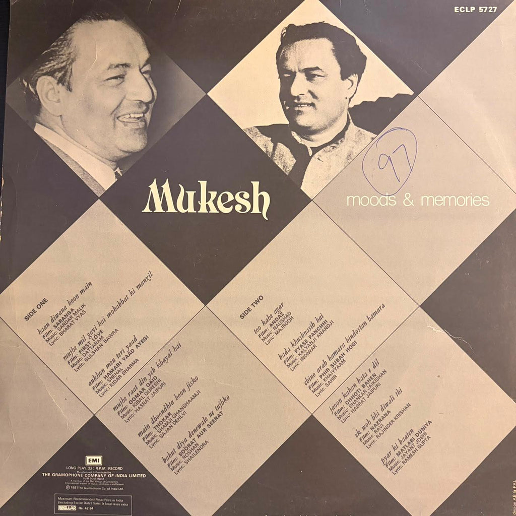 Mukesh – Moods & Memories (Used Vinyl - VG+) JB Marketplace-Classic Vinyl Record