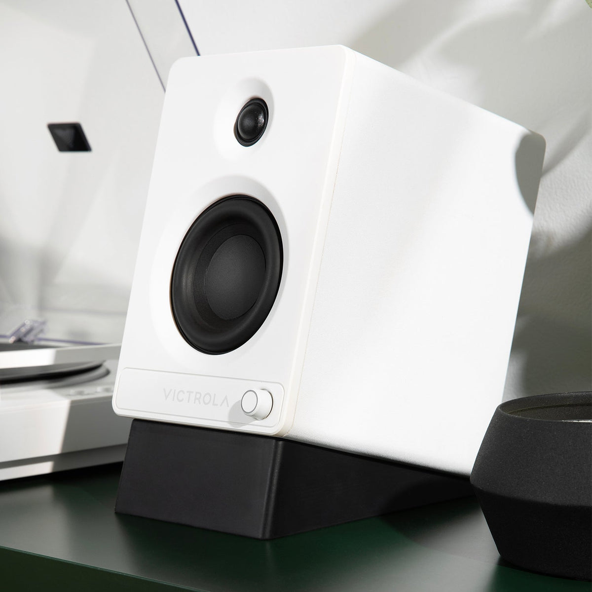 Angled Bookshelf Speaker Stands - Pair-Classic Vinyl Record