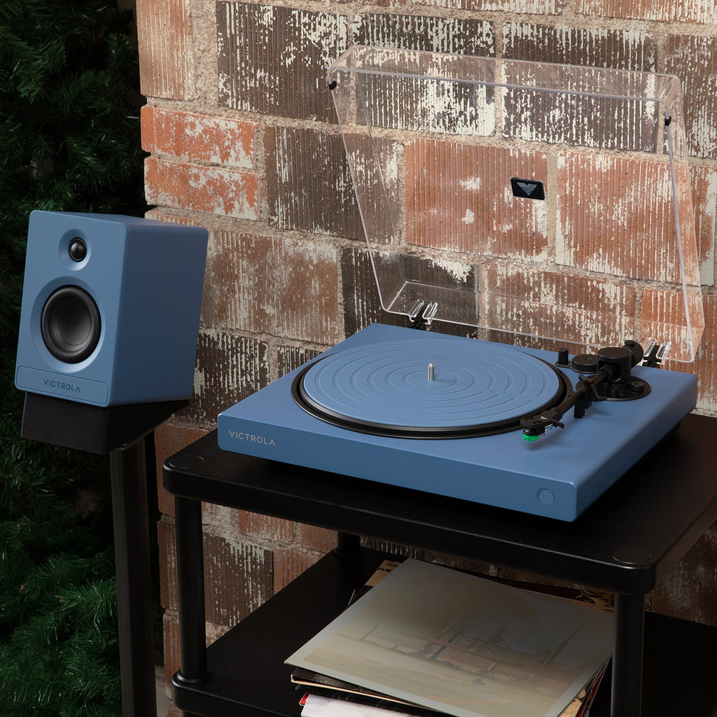 Angled Bookshelf Speaker Stands - Pair-Classic Vinyl Record