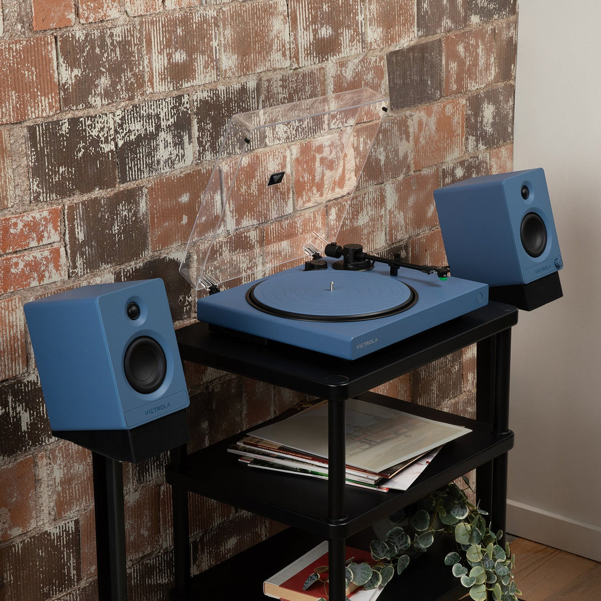 Angled Bookshelf Speaker Stands - Pair-Classic Vinyl Record
