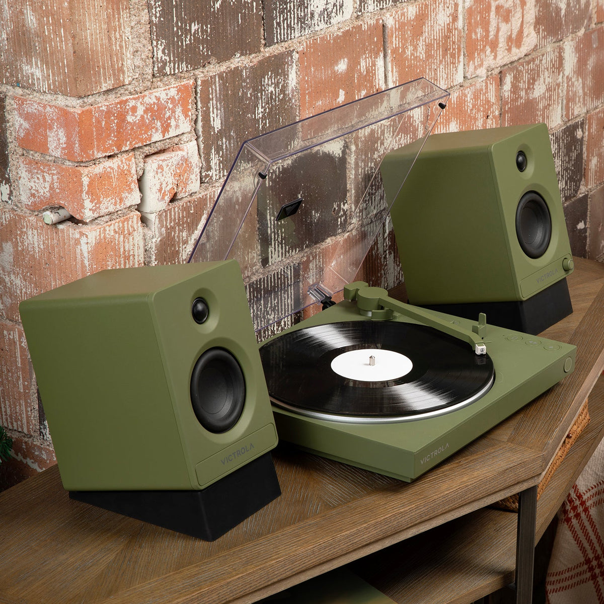 Angled Bookshelf Speaker Stands - Pair-Classic Vinyl Record