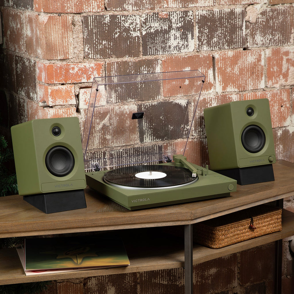 Angled Bookshelf Speaker Stands - Pair-Classic Vinyl Record