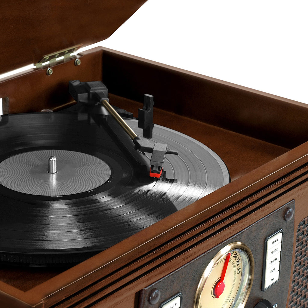 Navigator 8-in-1 Wood Record Player-Classic Vinyl Record