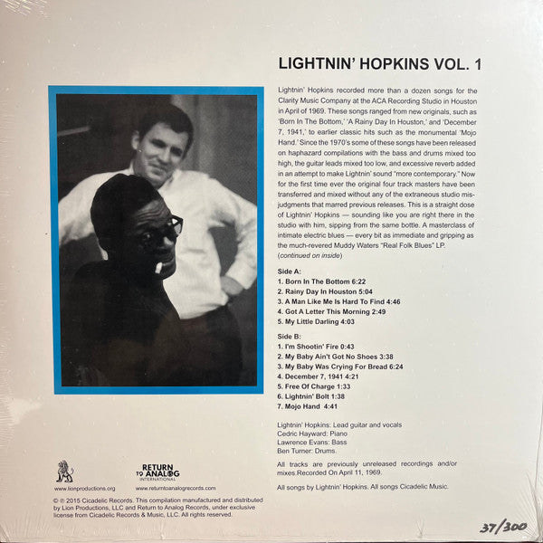 Lightnin' Hopkins - Vol. 1 : Clarity Music Sessions - April 1969 (VINYL) | Mint (M) Mint (M)-Classic Vinyl Record