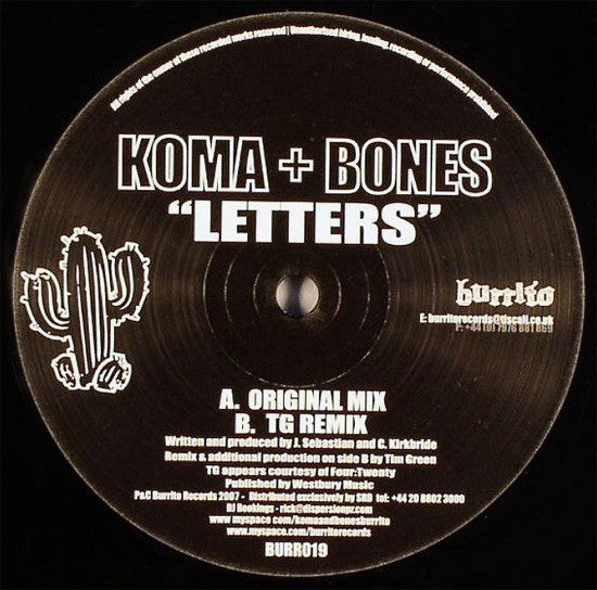Koma & Bones - Letters (12" VINYL) | Very Good Plus (VG+) Generic-Classic Vinyl Record