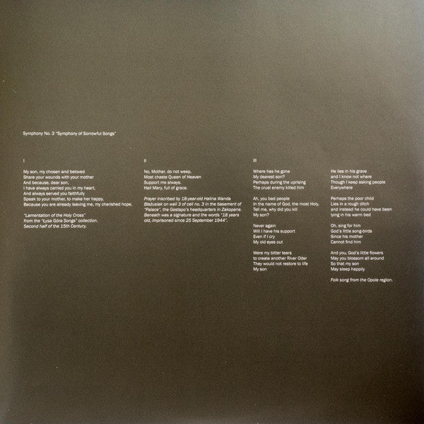 Henryk Górecki - Symphony No. 3 (Symphony Of Sorrowful Songs) Op. 36 | Mint (M) Mint (M)-Classic Vinyl Record