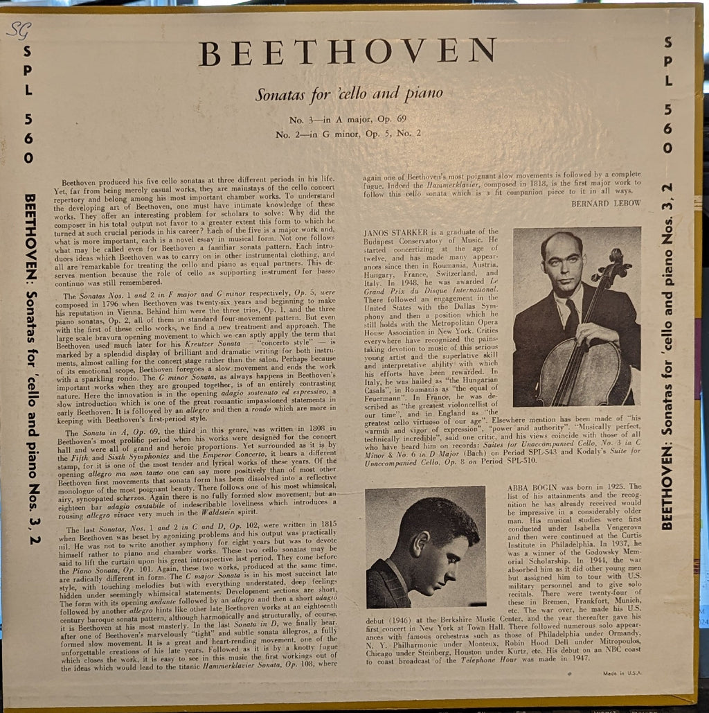 Ludwig van Beethoven - Sonatas For 'Cello and Piano | Excellent (EX) Near Mint (NM)-Classic Vinyl Record