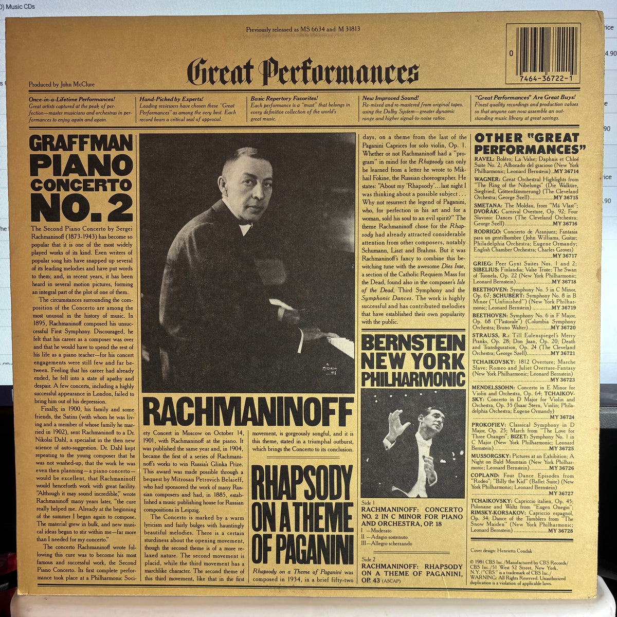 Sergei Rachmaninoff - Piano Concerto No. 2 / Rhapsody On A Theme Of Paganini (VINYL) |-Classic Vinyl Record