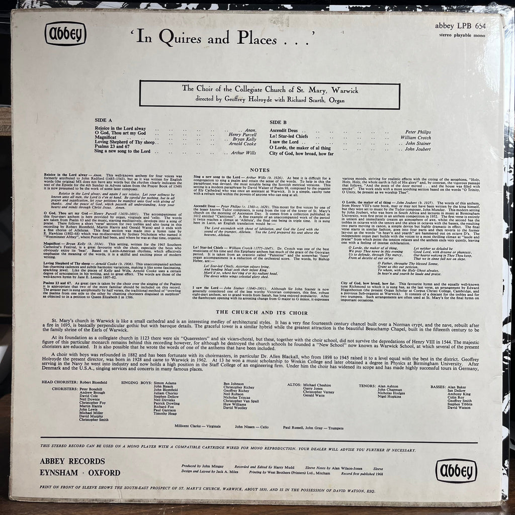 Choir of the Collegiate Church of St. Mary of Warw - 'In Quires And Places...' (VINYL) | Excellent+ (EX+) Near Mint- (NM-)-Classic Vinyl Record
