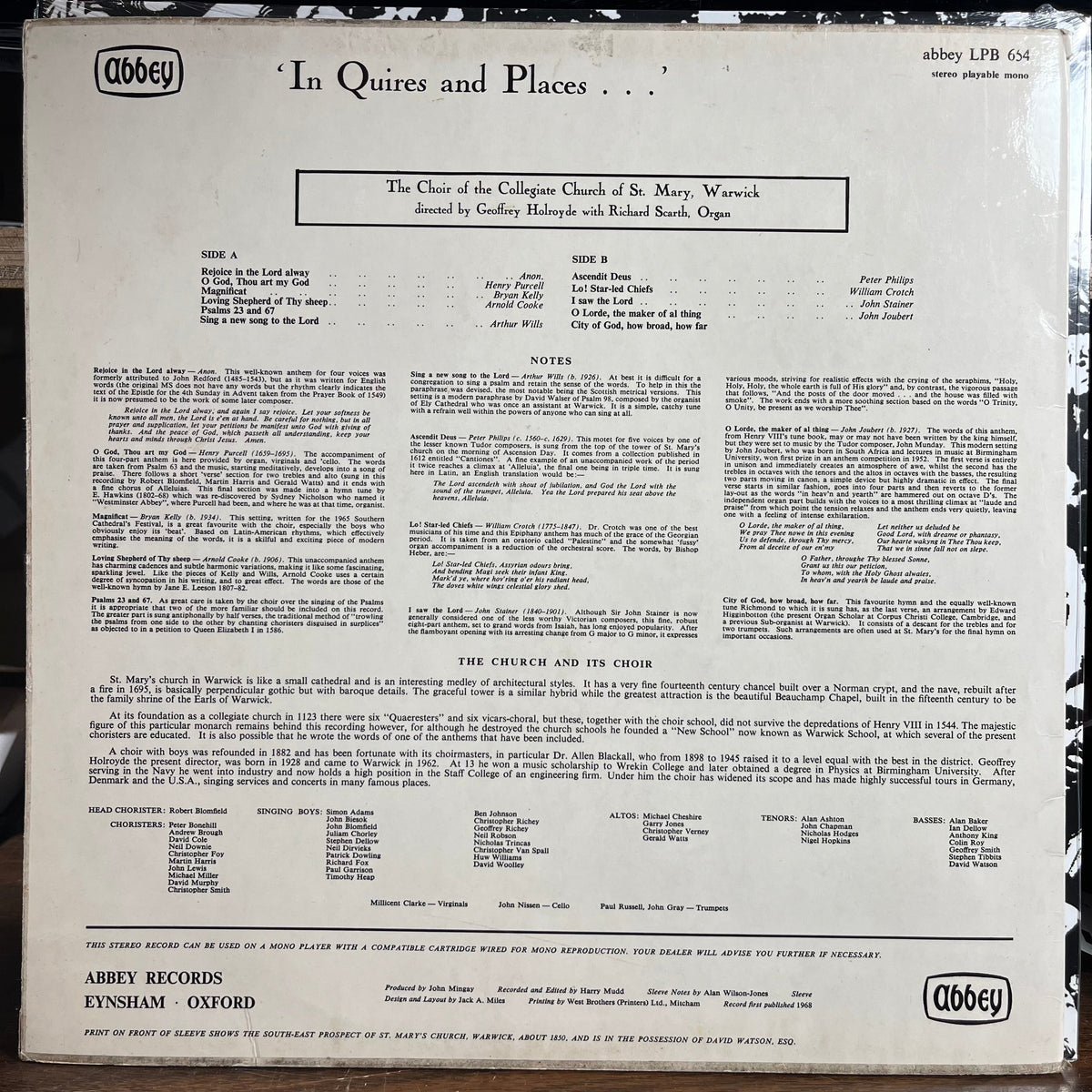 Choir of the Collegiate Church of St. Mary of Warw - 'In Quires And Places...' (VINYL) | Excellent+ (EX+) Near Mint- (NM-)-Classic Vinyl Record