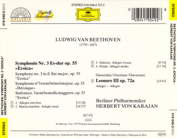 Ludwig van Beethoven - Symphony No. 3 “Eroica” / Overture: “Leonore III” (CD) | Excellent+ (EX+)-Classic Vinyl Record