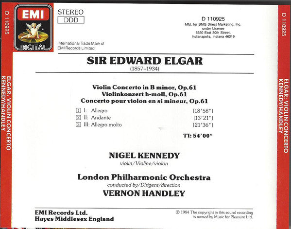 Sir Edward Elgar - Violin Concerto (CD) | Near Mint (NM) Near Mint (NM)-Classic Vinyl Record