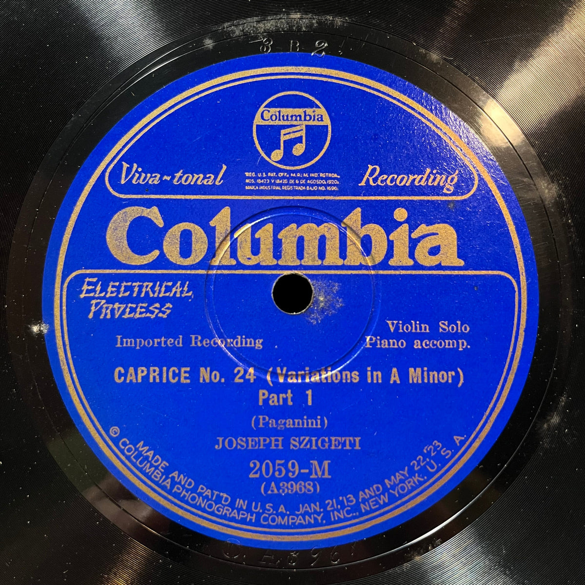 Joseph Szigeti - CAPRICE NO. 24 P1 & P2 (78RPM 10") COLUMBIA 2059-M | Excellent+ (EX+) Generic-Classic Vinyl Record