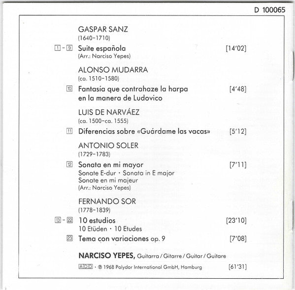 Narciso Yepes - Guitarra Española (CD) | Near Mint (NM) Near Mint (NM)-Classic Vinyl Record