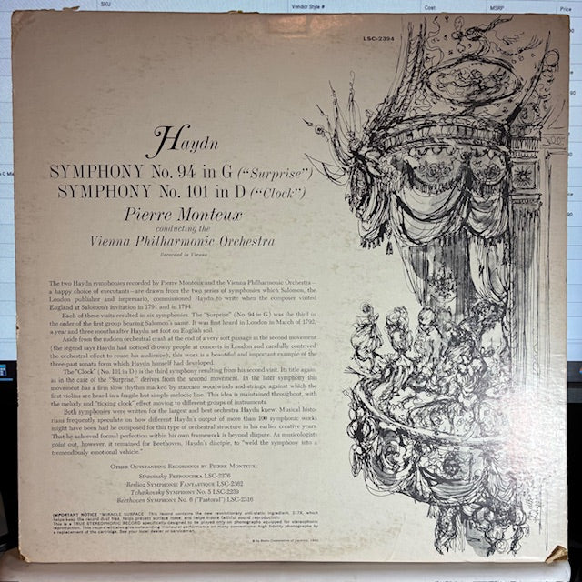 Joseph Haydn - (Surprise) Symphony No. 94 / (Clock) Symphony No. 101 (VINYL) | Very Good (VG) Very Good (VG)-Classic Vinyl Record