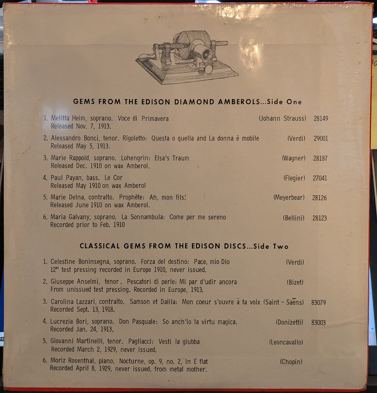 Various - An Edison Memorabilia Of Musical Performances Volume One (VINYL) | Mint (M) Mint (M)-Classic Vinyl Record
