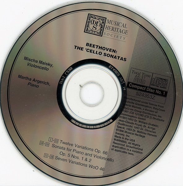 Ludwig van Beethoven - Mischa Maisky, Martha Arger - Die Cellosonaten (2xCD) | Near Mint (NM) Near Mint (NM)-Classic Vinyl Record