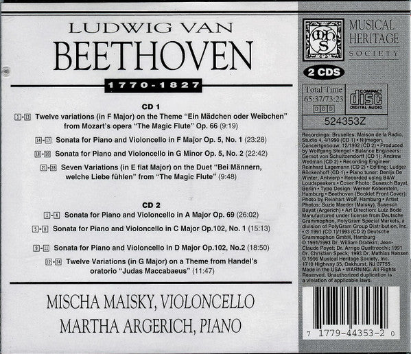 Ludwig van Beethoven - Mischa Maisky, Martha Arger - Die Cellosonaten (2xCD) | Near Mint (NM) Near Mint (NM)-Classic Vinyl Record