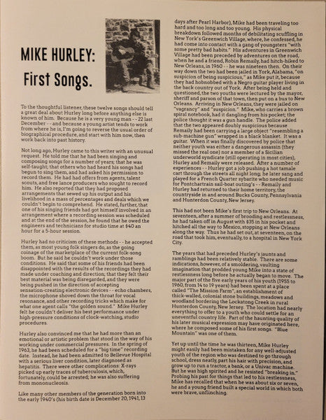 Michael Hurley - First Songs (VINYL LP REISSUE) | Mint (M) Mint (M)-Classic Vinyl Record