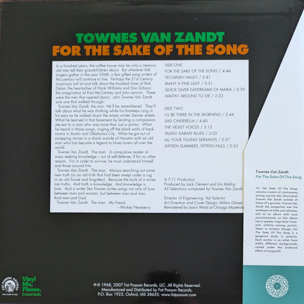 Townes Van Zandt - For The Sake Of The Song (VMP VINYL) | Mint (M) Mint (M)-Classic Vinyl Record