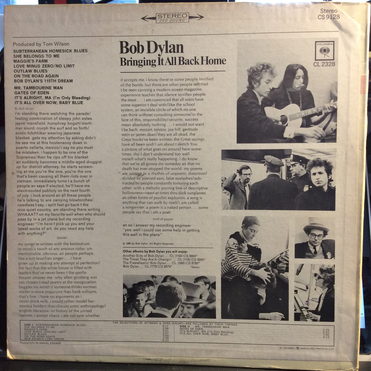 Bob Dylan - Bringing It All Back Home (VINYL) | Excellent (EX) Very Good Plus (VG+)-Classic Vinyl Record