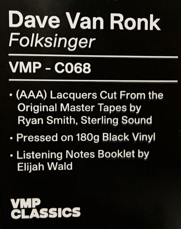 Dave Van Ronk - Folksinger (VMP | 180 GRAM VINYL) | Mint (M) Mint (M)-Classic Vinyl Record