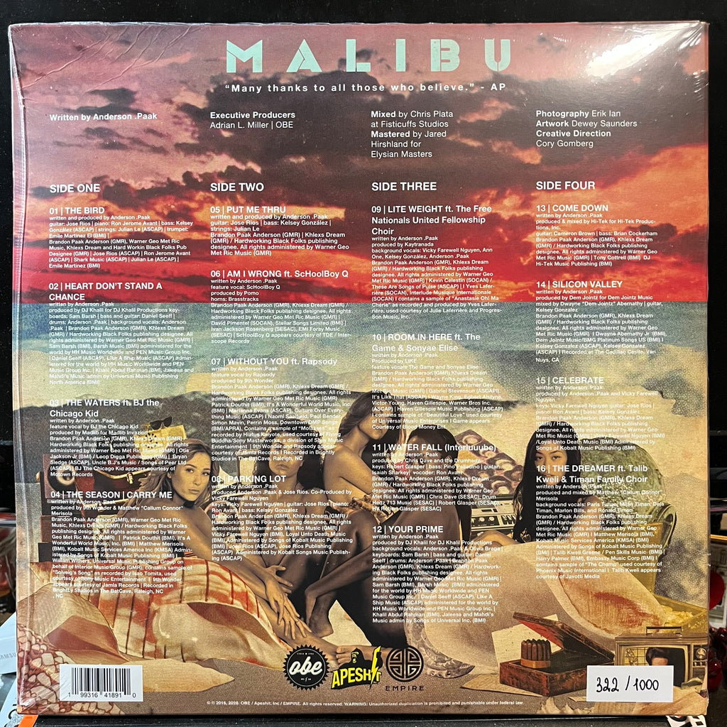 Anderson Paak - Malibu (WATER AND SAND 2xVINYL)*CREASED* | Mint (M) Excellent (EX)-Classic Vinyl Record