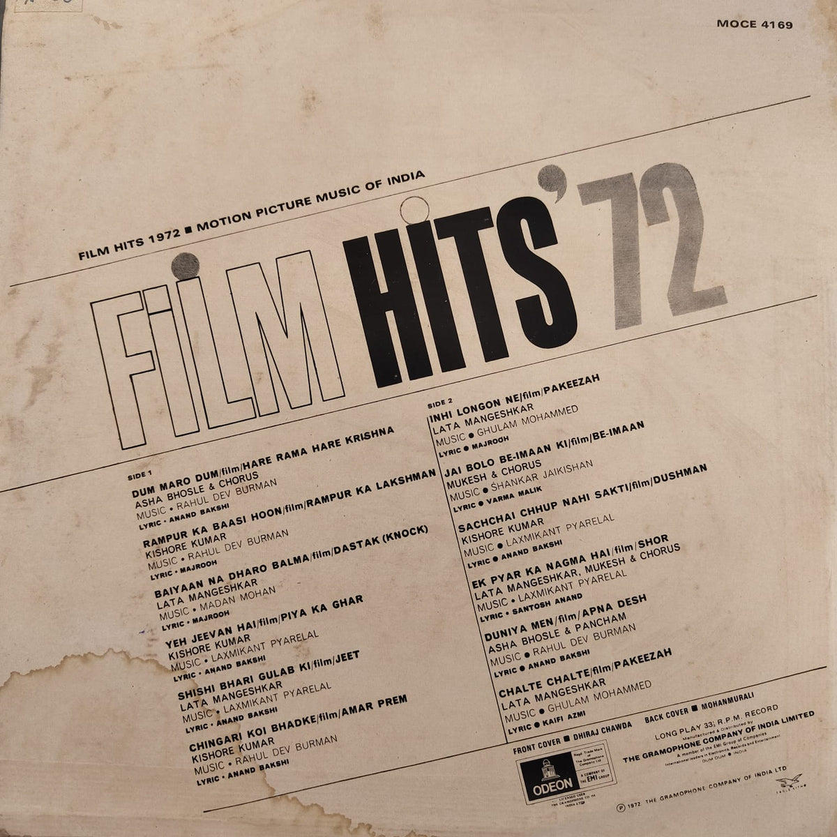 Various - Film Hits' 72 - Motion Picture Music Of India (Used Vinyl - G) (Double Ring Odeon)(First Pressing) NJ Marketplace-Classic Vinyl Record