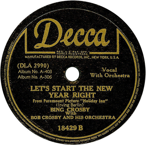 Bing Crosby - White Christmas / Let's Start The New Year Right (10" 78RPM) | Good Plus (G+) Generic-Classic Vinyl Record