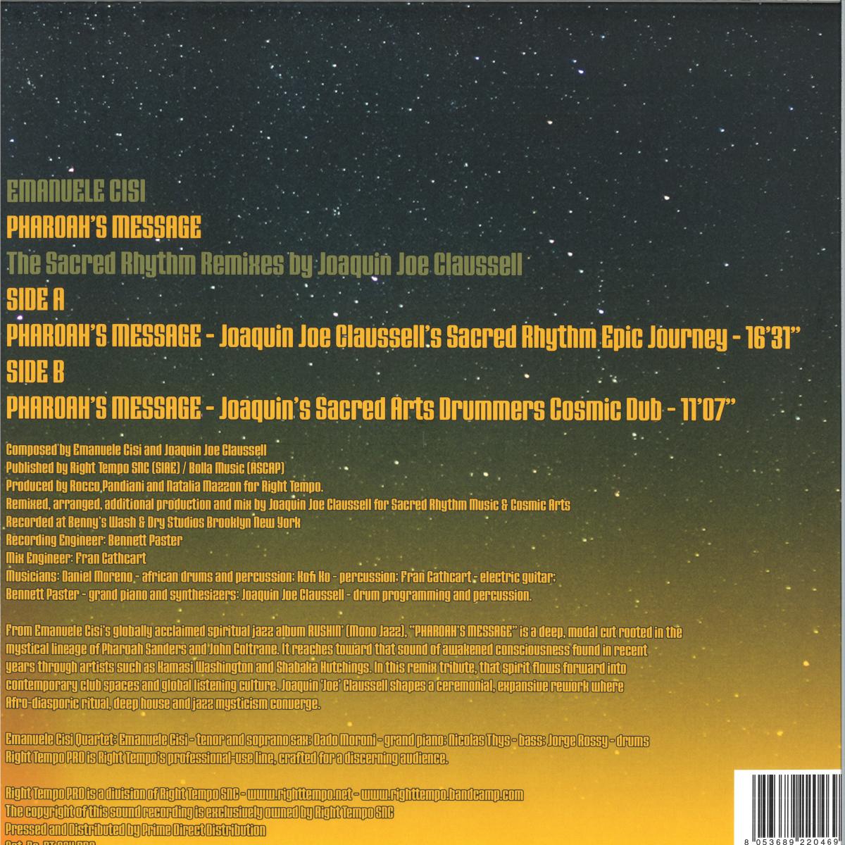 Emanuele Cisi - Pharoah’s Message – Joe Claussell Sacred Rhythm Remixes (VINYL 12" Right Tempo Pro RT004PRO 2026) | Mint (M) Mint (M)-Classic Vinyl Record