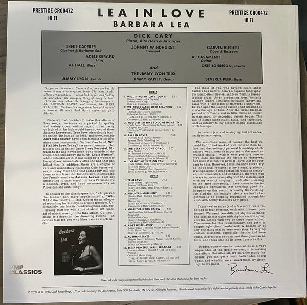 Barbara Lea - Lea In Love | Mint (M) Mint (M)-Classic Vinyl Record