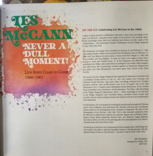 Les McCann - Never A Dull Moment! (Live From Coast To Coast 1966-1967) (3xVINYL RSD) |-Classic Vinyl Record
