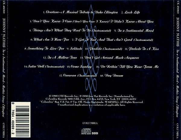 Johnny Mathis - In A Sentimental Mood: Mathis Sings Ellington (CD) | Excellent (EX) Excellent+ (EX+)-Classic Vinyl Record
