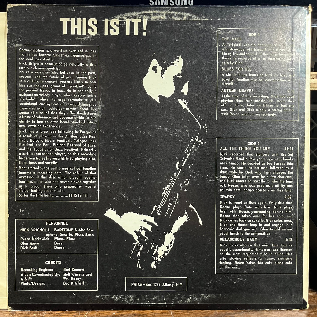 Nick Brignola - This Is It! (LP) | Excellent (EX) Very Good Plus (VG+)-Classic Vinyl Record