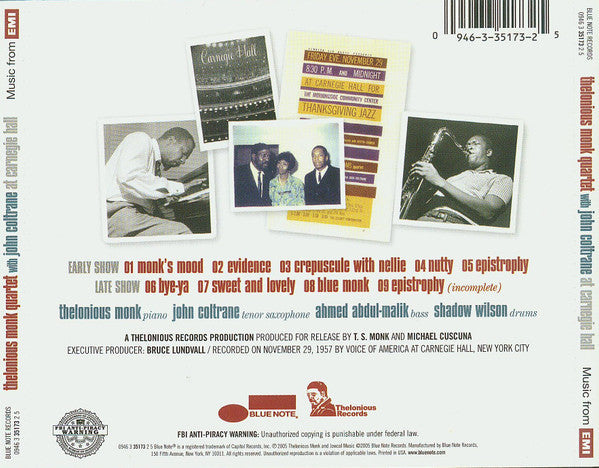 The Thelonious Monk Quartet - At Carnegie Hall (CD) | Near Mint (NM) Near Mint (NM)-Classic Vinyl Record