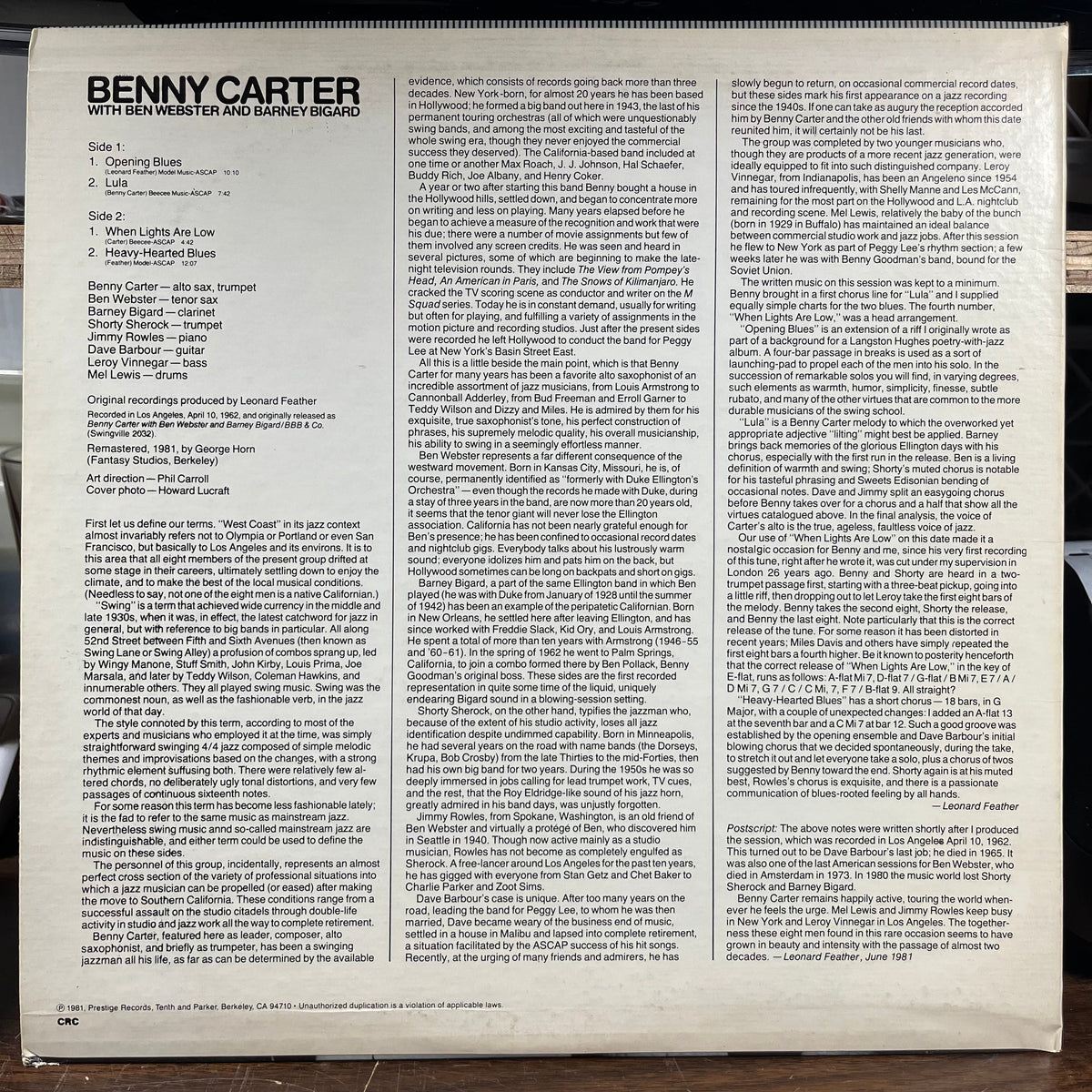 Benny Carter - Opening Blues (LP) | Near Mint (NM) Near Mint (NM)-Classic Vinyl Record