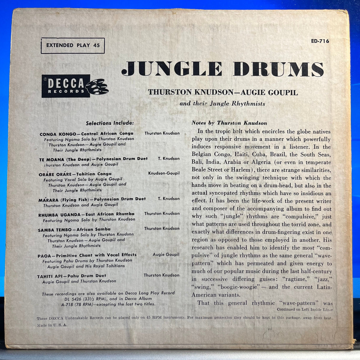 Thurston Knudson - Jungle Drums *2X7"* |-Classic Vinyl Record
