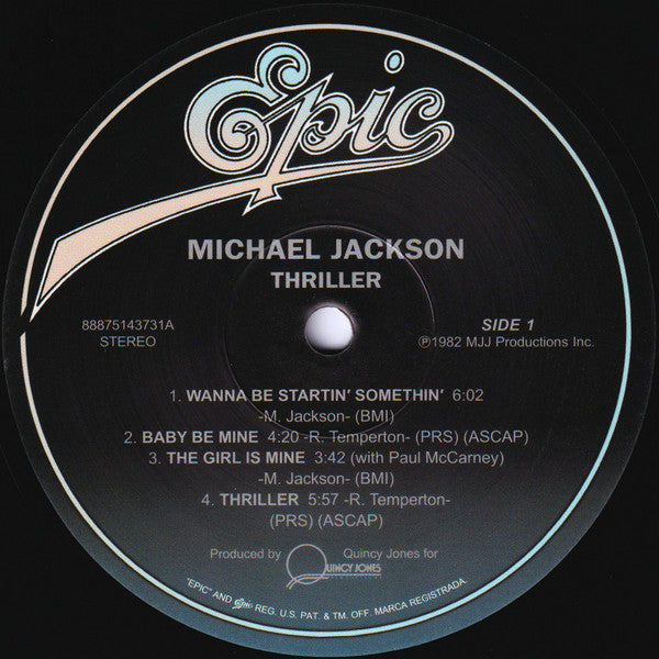 Michael Jackson Thriller Epic, MJJ Productions LP, Album, RE, RP Mint (M) Mint (M)-Classic Vinyl Record