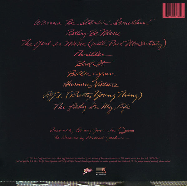 Michael Jackson Thriller Epic, MJJ Productions LP, Album, RE, RP Mint (M) Mint (M)-Classic Vinyl Record