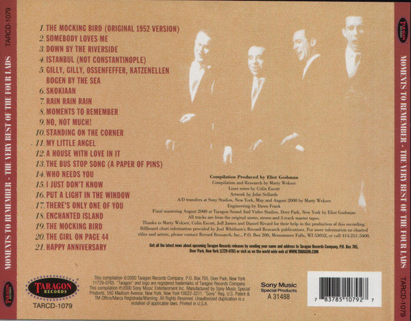 The Four Lads - Moments To Remember - The Very Best Of The Four Lads *CD* | Mint (M) Mint (M)-Classic Vinyl Record