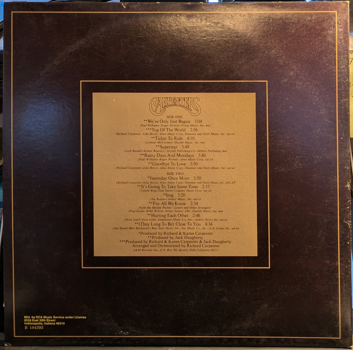 Carpenters - The Singles 1969-1973 (VINYL) | Near Mint (NM) Excellent (EX)-Classic Vinyl Record