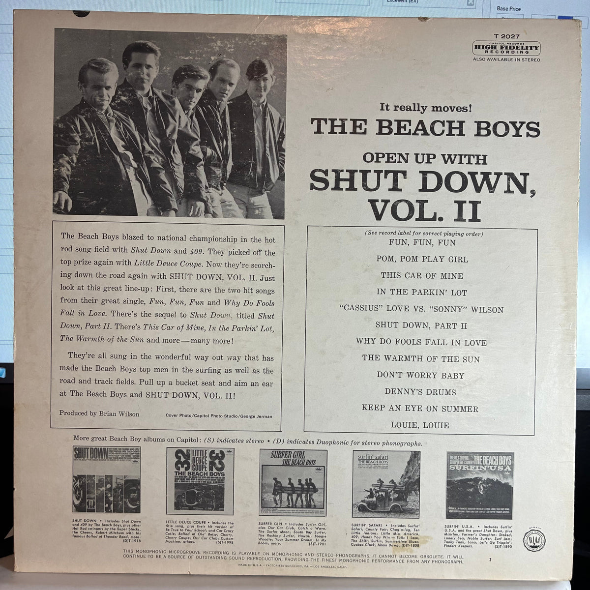 The Beach Boys - Shut Down Volume 2 (VINYL) | Very Good (VG) Excellent (EX)-Classic Vinyl Record