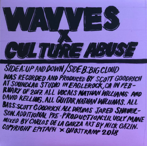 Wavves X Culture Abuse - Up And Down / Big Cloud - Split (PINK VINYL 7") | Mint (M) Mint (M)-Classic Vinyl Record