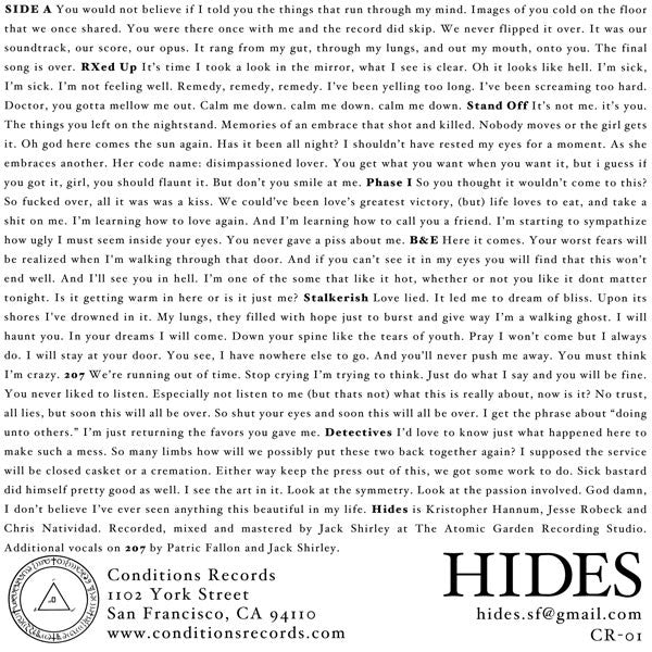 Hides (2) - Hides (WHITE VINYL 7") | Mint (M) Mint (M)-Classic Vinyl Record