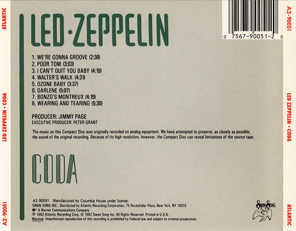 Led Zeppelin - Coda (CD) | Excellent+ (EX+) Excellent+ (EX+)-Classic Vinyl Record