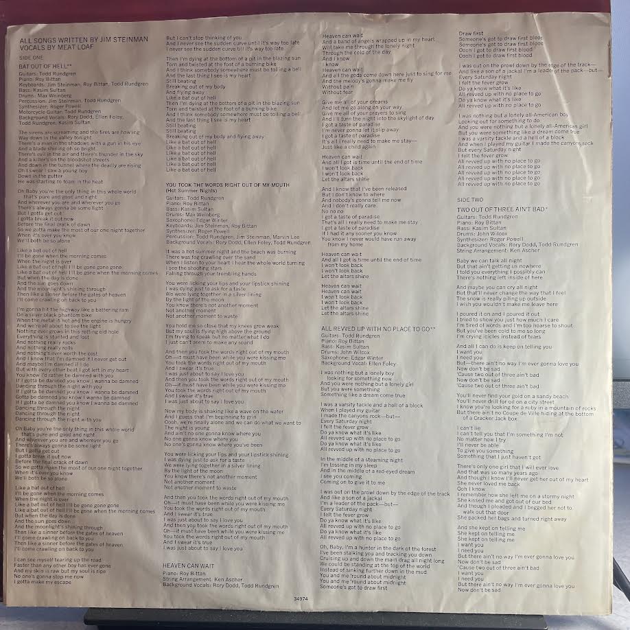 Meat Loaf - Bat Out Of Hell (VINYL) | Excellent (EX) Very Good Plus (VG+)-Classic Vinyl Record
