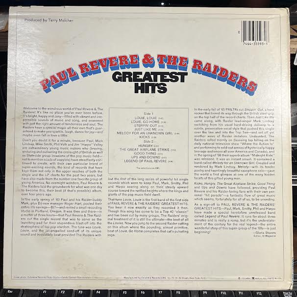 Paul Revere & The Raiders - Greatest Hits (VINYL) | Near Mint (NM) Excellent (EX)-Classic Vinyl Record