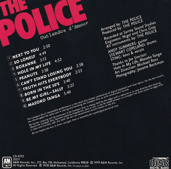 The Police - Outlandos D'Amour (CD) | Near Mint (NM) Near Mint (NM)-Classic Vinyl Record