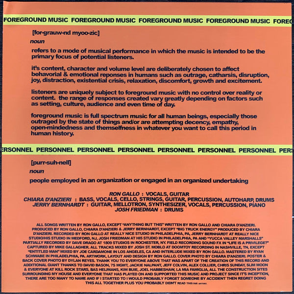 Ron Gallo - Foreground Music | Mint (M) Mint (M)-Classic Vinyl Record